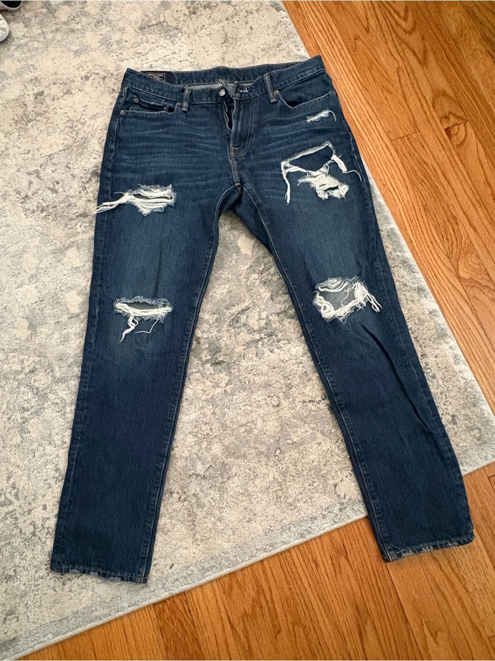 Abercrombie & Fitch Dark Blue Distressed Straight Leg Jeans